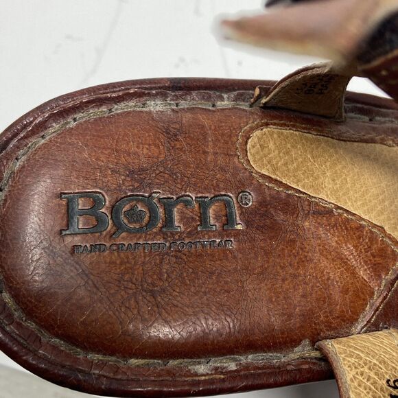 Born Wedge Heel T Strap Sandals Brown Leather - Picture 5 of 8